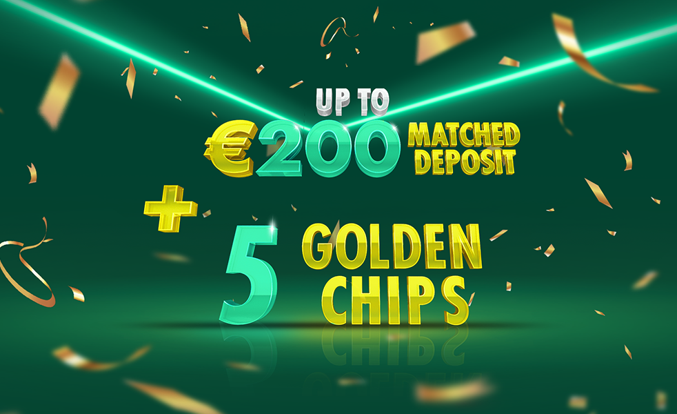 Open Account Offer: 100% Matched Bonus + 5 Golden Chips